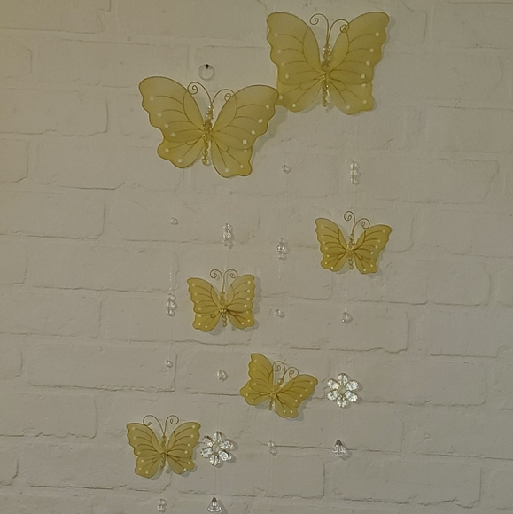 Yellow Beaded Wire Butterfly Hanging Mobiles - Picture 8 of 13